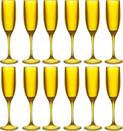 Home Deco Factory Champagneglas - 12x - 13 cl - geel - kunststof - vaatwasserbestendig