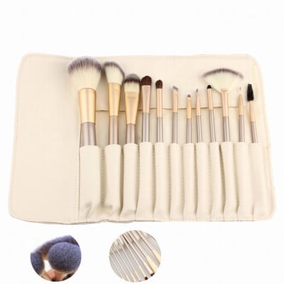 Solidchoice - Professionele 12-delige Make-upkwastenset met Lederen Tas