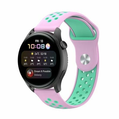 By Qubix - Sport Edition siliconen band - Roze + groen - geschikt voor Huawei Watch GT 6 / GT 7 / GT 6 pro / GT 7 pro - 46mm