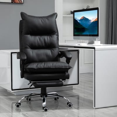 MODFU Bureaustoel - Verstelbare Hoogte En Voetsteun - Elegant - Kunstleer - Zwart - 66 X 72 X 122-130 Cm