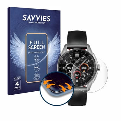 Savvies - Screenprotector voor TAG Heuer Connected Calibre E4 (42 mm) - Folie Beschermfolie transparant volledig dekking 4 Stuks