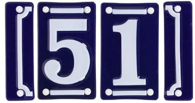Best for Boots huisnummer 51 met sierrand - Oudhollands - emaille - blauw/wit