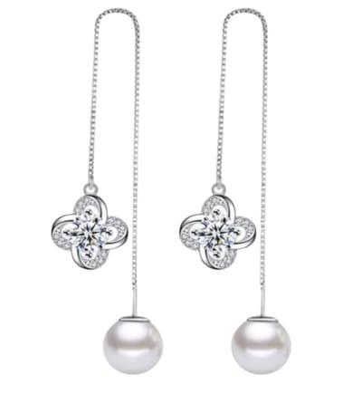 Zilver doortrek oorbellen -zirkonia- synthetische parel- Charme Bijoux