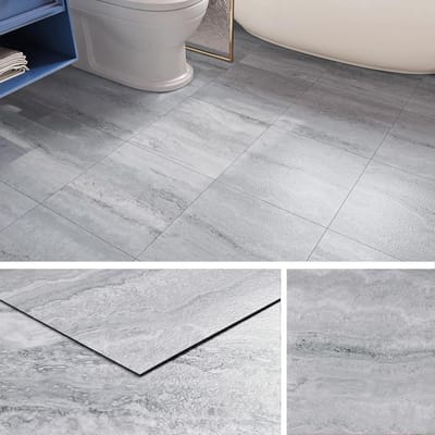 Zelfklevende PVC vloertegels 30x30CM - 32 stuks grijze steenlook voor badkamer en keuken, ideaal voor renovatie en interieurstyling