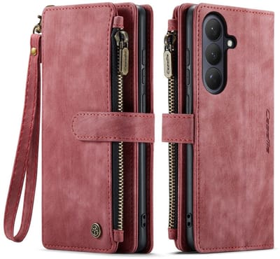 CaseMe C30 Hoesje Geschikt voor Samsung Galaxy S26 Plus | Wallet Zipper Book Case met Pasjeshouder | Beschermhoes met Portemonnee | Rood