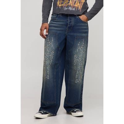 Baggy versierde tribale timmerman jeans | Antique Blue | Size 30R