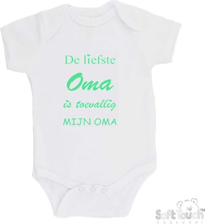 100% katoenen Romper "De liefste oma is toevallig mijn oma" Unisex Katoen Wit/mint Maat 62/68
