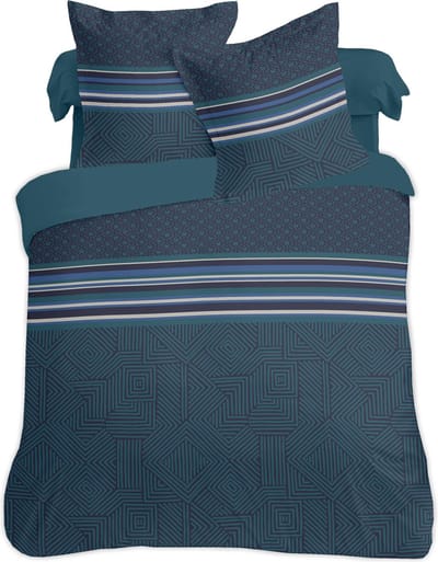 VISION Marco Dekbedovertrekset - 100% katoen: zacht en soepel - Tweepersoons - Dekbedovertrek 200 x 200 cm met 2 bijhorende slopen - Blauw / groen - Oekotex gecertificeerd