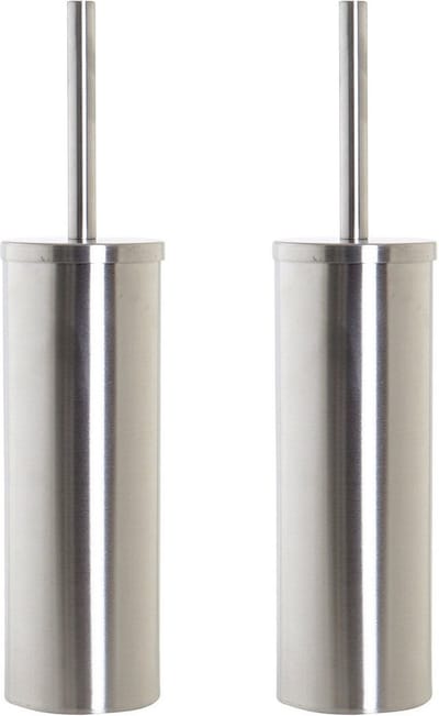 Set van 2x stuks toiletborstel zilver met houder van RVS 39 cm - Wc-borstels