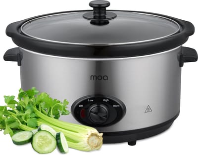 MOA 6,5L Slowcooker met 3 Warmtestanden - Ø 24,5cm - Keramische Binnenpan - PFAS- & BPA-vrij - Doorzichtige Deksel - Vaatwasserbestendig - RVS