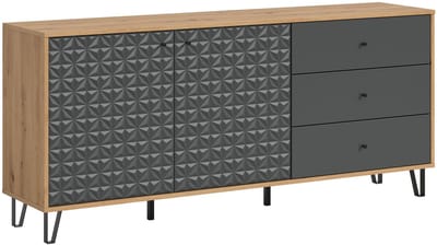 Prisma dressoir 3 laden, 2 deuren eik decor, mat grijs.