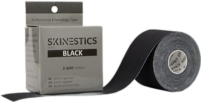Skinestics Sport tape – Fysio tape – Kleur Zwart – nu 20% langer, 600 cm lang bij 5 cm breed, 170% rekbaar gelijk aan menselijke huid, standaard voorzien van extra sterke lijm, katoen, voor het hele lichaam, spier ondersteuning