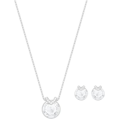Swarovski Bella V-vormige Transparante Kristallen Oorbellen Ketting Set Dames Sieraden Zilver 5528937 Box (Random Color) white