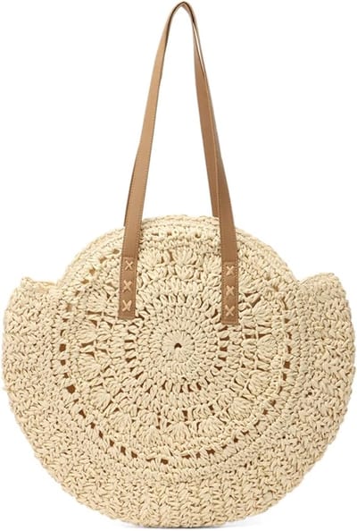 Ronde Stro Tas Vrouwen - Handgevlochten Zomer Strandtas - Tas - Handgeweven Strandtas van Stro voor Dames - Casual - Beige