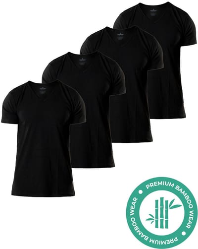 SQQUADD® Bamboe T-Shirt Heren - Regular fit - V-hals - Maat S - 4-pack - Zijdezacht en Ademend - Anti Zweet T-Shirt - Ondershirt Heren - Zwart