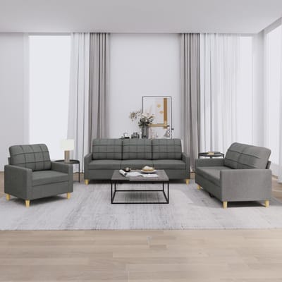 vidaXL - 3-delige - Loungeset - met - kussens - stof - donkergrijs