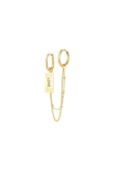 Yehwang Oorbel met Ketting en Love Bedel - Stainless Steel - Goudkleurig - Voor 1 oor
