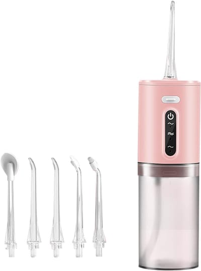 Monddouche - Water flosser - Draadloze elektrische waterflosser - Draagbare waterflosser - Plaqueverwijderaar - 3 standen - 5 opzetstukken - 280 ml watertank - Waterflosser voor mond-, tanden- en tandvleesverzorging - 19*6,5 cm- Roze