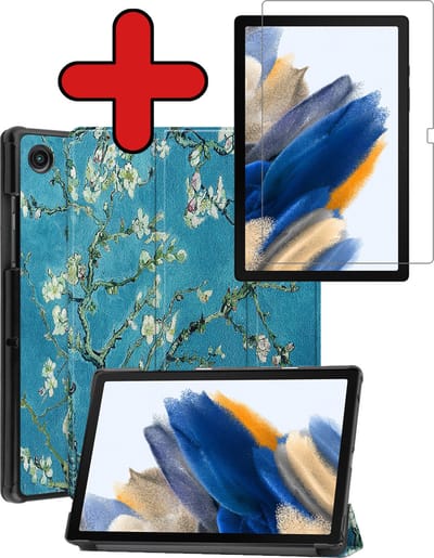 Hoesje - Geschikt voor Samsung Galaxy Tab A8 - Met Screenprotector - Hardcover Book Case - Trifold Bookcase Hoes - Hard Cover - Tablethoes - Bloesem