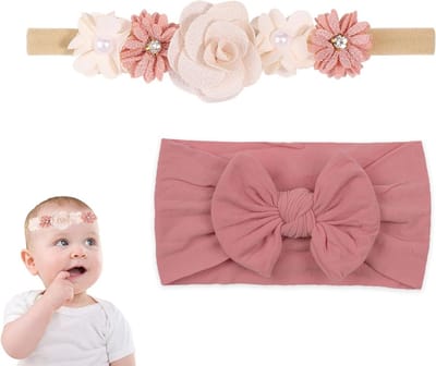 Set van 2 Elastische Haarbanden voor Meisjes met Strikken, Kinderen Haaraccessoires voor Feestjes en Dagelijks Gebruik