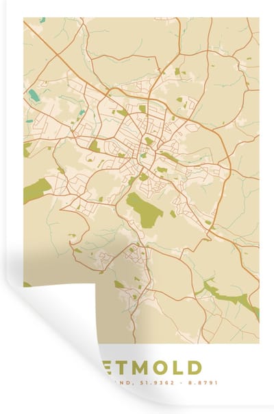 Muurstickers - Sticker Folie - Kaart - Stadskaart - Vintage - Detmold - Plattegrond - 20x30 cm - Plakfolie - Muurstickers Kinderkamer - Zelfklevend Behang - Zelfklevend behangpapier - Stickerfolie