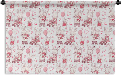 Wandkleed - Wanddoek - Konijnen - Liefde - Patronen - 180x120 cm - Wandtapijt
