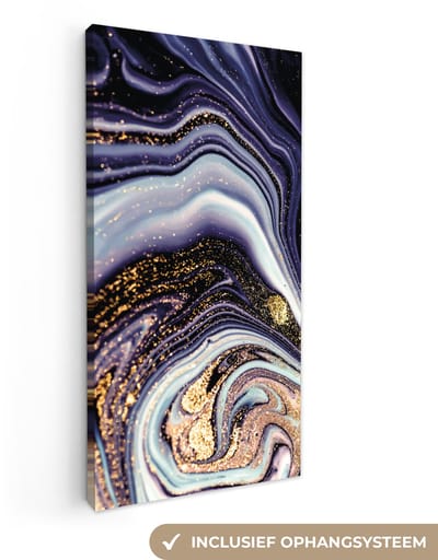 Canvas schilderij 20x40 cm - Wanddecoratie Marmer - Paars - Luxe - Marmerlook - Glitter - Muurdecoratie woonkamer - Slaapkamer decoratie - Kamer accessoires - Schilderijen op canvas