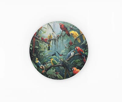 Rond Schilderij - Kleurrijke tropische vogels - Muurcirkel - 40 cm