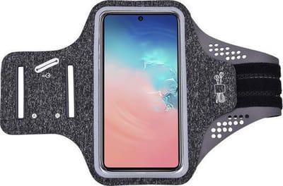 Hoesje Geschikt voor Samsung Galaxy S10 Lite hardloop telefoonhouder – armband - sportband - van stof - Zwart