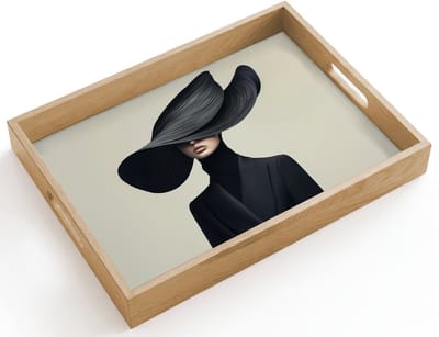 Dienblad hout 40x30 cm - Schootdienblad - Zwart - Vrouw - Hoed - Borrelplank rechthoek - Plateau dienbladen