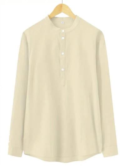 Livano Linnen Blouse Heren - t shirt - Polo - Overhemd - Shirt - Zomer - Ibiza Stijl - Beige - Maat XS