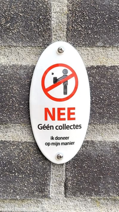 Geen collectes emaille bord - niet aanbellen - doneer op eigen manier