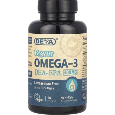 Deva, Oméga-3 Végétalien, DHA-EPA, 300 mg, 90 Gélules Molles Végétaliennes