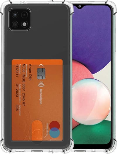 Smartphonica Telefoonhoesje Geschikt voor Samsung Galaxy A22 5G met Pasjeshouder Doorzichtig Siliconen - Transparant TPU Shockproof Backcover Case with Card Slot geschikt voor Samsung Galaxy A22 5G
