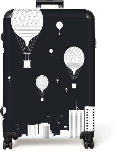 NoBoringSuitcases.com® - Koffer groot - Reiskoffer lichtgewicht - Stad - Luchtballonnen - Zwart - Wit - Rolkoffer met 4 wielen - Grote trolley XL - 98 liter bagage