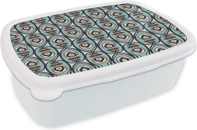 Broodtrommel Wit - Lunchbox Retro - Bloem - Patronen - Brooddoos 18x12x6 cm - Brood lunch box - Broodtrommels voor kinderen en volwassenen