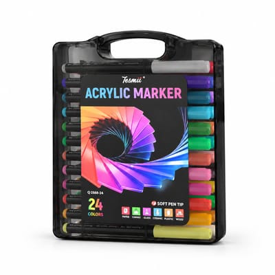 Acrylmarkers - 24 stuks in boekstijl doos - zachte punt en direct vloeibare inkt - voor tekenen en DIY