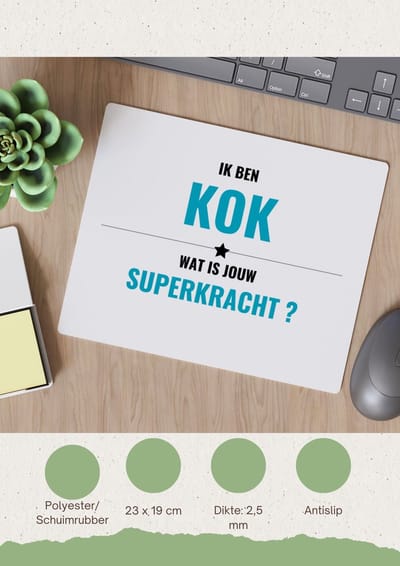 Akyol - ik ben kok wat is jouw superkracht? Muismat - Kok - iemand die goed kan koken - mensen die kok zijn - kook liefhebbers - verjaardagscadeau - verjaardag - cadeau - kado - geschenk - gift - 23 bij 19 cm