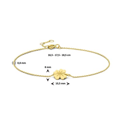 Lev Sieraden - 9k gouden armband met klaver - 16.5 - 17.5 - 18.5cm - Goud kleurige armband met een klavertje