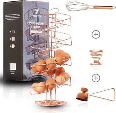 Eierrek - Eierhouder Mand - Keuken Organiseren - Draaibaar 360 Graden - 36 Eieren - Roségoud