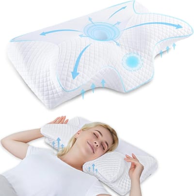 Memory Foam Cervicale Kussen - Orthopedisch Nek Bed Kussen voor Zijslapers Terug en Buik - Wit 60 x 35 x 8/12cm