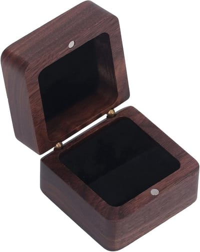 Vintage Houten Ringdoos, Draagbaar met Magnetische Sluitingen voor Huwelijk, Verloving en Voorstellen