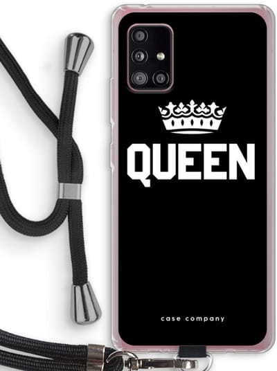 Case Company® - Hoesje met koord geschikt voor Samsung Galaxy A51 5G hoesje met Koord - Queen zwart - Telefoonhoesje met Zwart Koord - Bescherming aan alle Kanten en Over de Schermrand