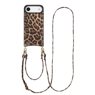 Selencia Hoesje - Geschikt voor Apple iPhone 17 Air - Backcover met koord en pashouder - Leopard
