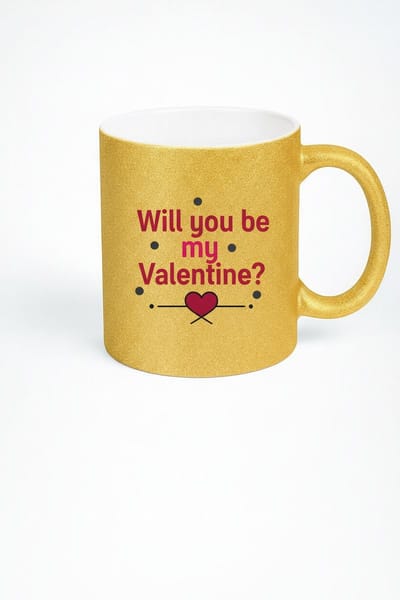 Gouden Glitter Valentijn Mok - 'Will you be my Valentine?' Cadeau Beker