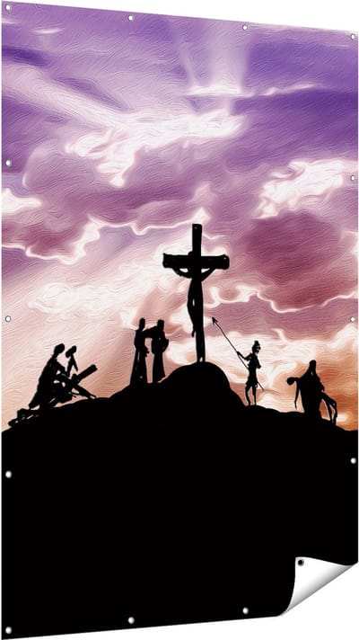 Gards Tuinposter Kruistocht naar het Kruis van Jezus Christus - 120x180 cm - Tuindoek - Tuindecoratie - Wanddecoratie buiten - Tuinschilderij