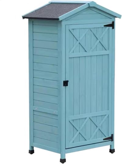 Houten Tuinkast - Opbergkast Buiten - Tuin Opslag - Waterdicht Asfalt - 164 cm Lengte - Blauw