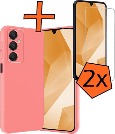 Hoes - Met 2x Screenprotector - Geschikt voor Samsung Galaxy A16 - Sterk & Shockproof - Back Cover - Siliconen Case - Telefoon Hoes - Lichtroze