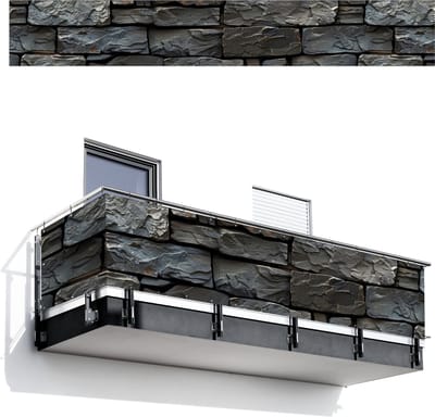 Balkonscherm 500x75 cm - Balkonposter Steenlook - Antraciet - Grijs - Balkon scherm decoratie - Balkonschermen - Balkondoek zonnescherm