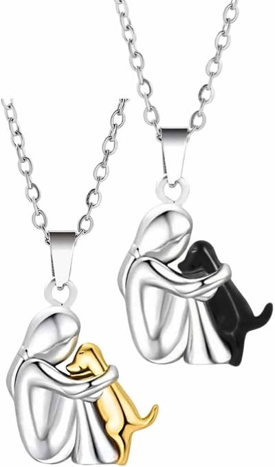 Halsketting - 42cm+5cm - 2 stuks - Halsketting met knuffelend meisje en hond - Halsketting - Sieradenketting - Hanger - Halsketting - Halsband - Ketting - Halskettingversiering - Halsketting - Hanger - Accessoire - Ketting - Halsketting met hondje